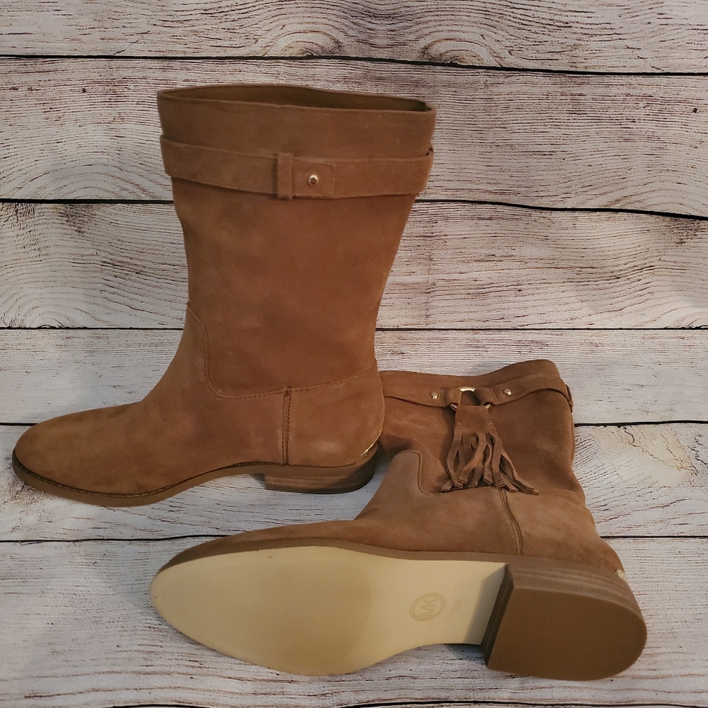 Michael Kors Rhea Dark Carmel Suede Mid Calf Fring - Picture 6 of 14